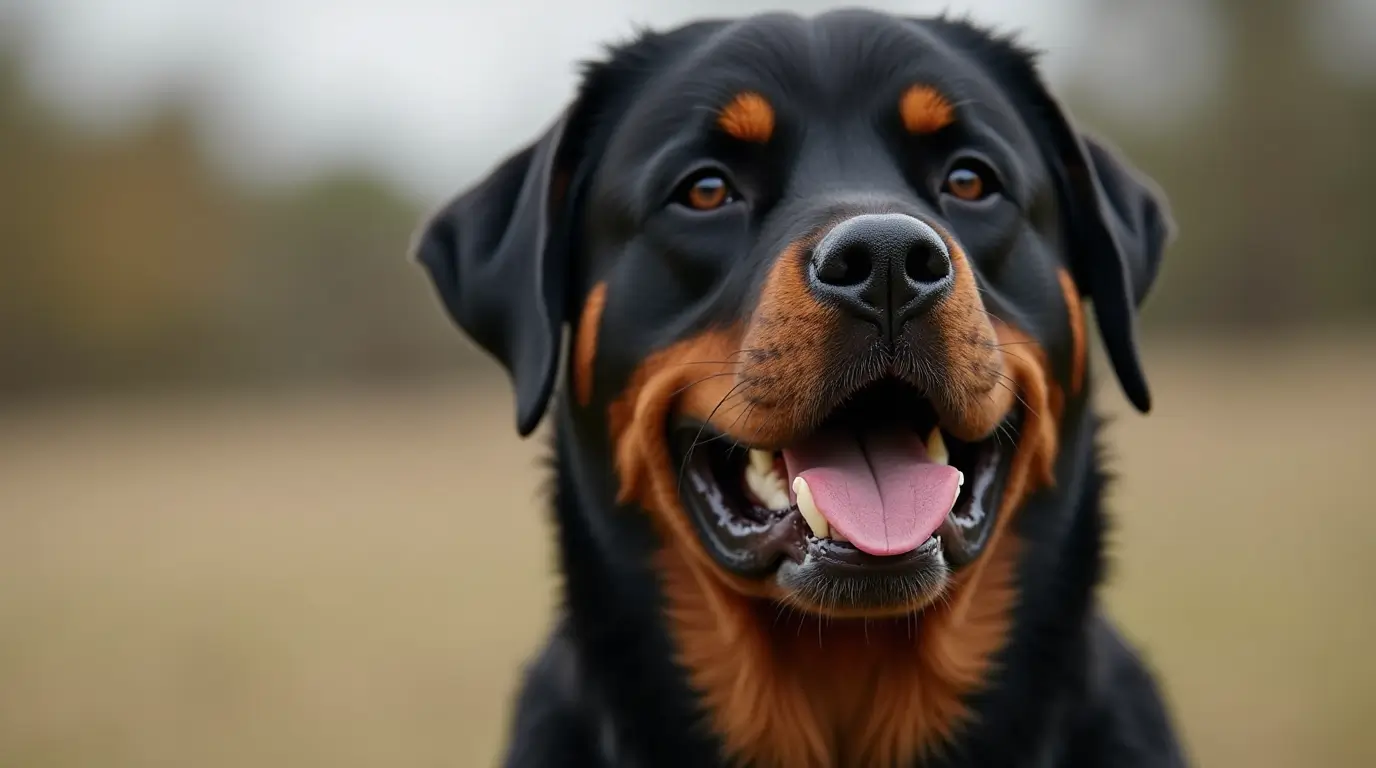 Rottweiler debout, affichant sa force, sa loyauté et sa confiance.