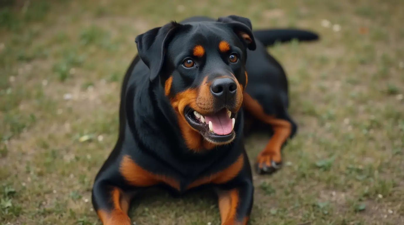 Un Rottweiler en bonne santé, montrant son pelage soigné et son comportement actif.